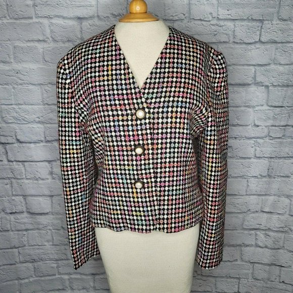 Ann Taylor Tweed Multi Color Long Sleeve Blazer Jacket - Pearl Buttons - Picture 1 of 8